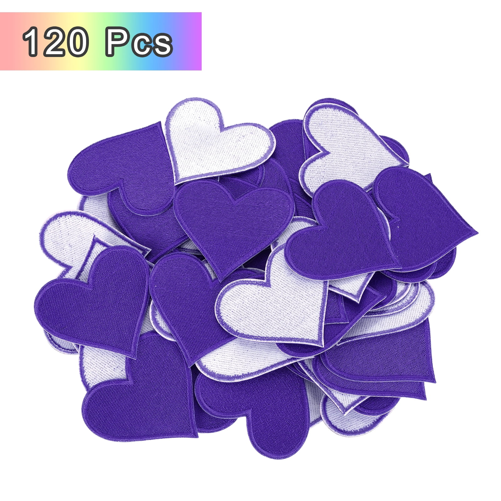 Heart Shaped Iron on Patches 6.8x7cm Embroidered Sew Patches Appliques for Clothing Repair Backpack Shoes Decoration Dark Purple 120Pcs