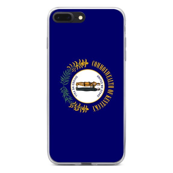 DistinctInk Clear Shockproof Hybrid Case for iPhone 7 PLUS / 8 PLUS (5.5" Screen) - TPU Bumper, Acrylic Back, Tempered Glass Screen Protector - Kentucky State Flag - US State Flag
