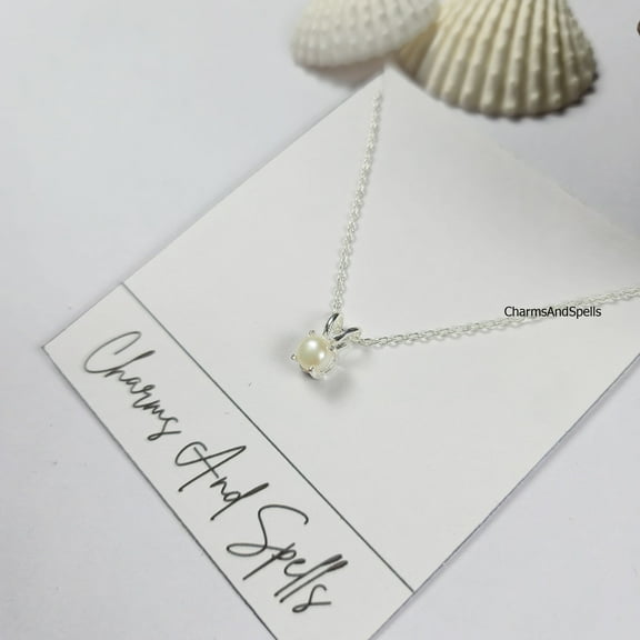 Pearl Necklace, Freshwater Pearl Charm, 925 Sterling Silver Minimalist Necklace, June Birthstone Jewelry, Dainty Gift for Her