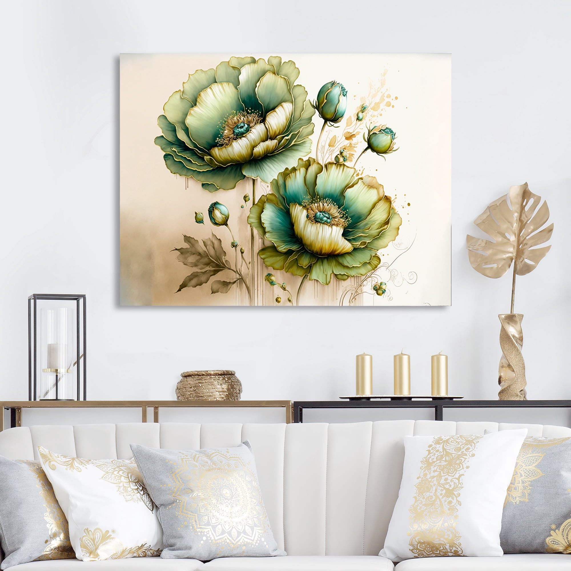 Designart Vibrant Green Poppy Flowers II Canvas Wall Art