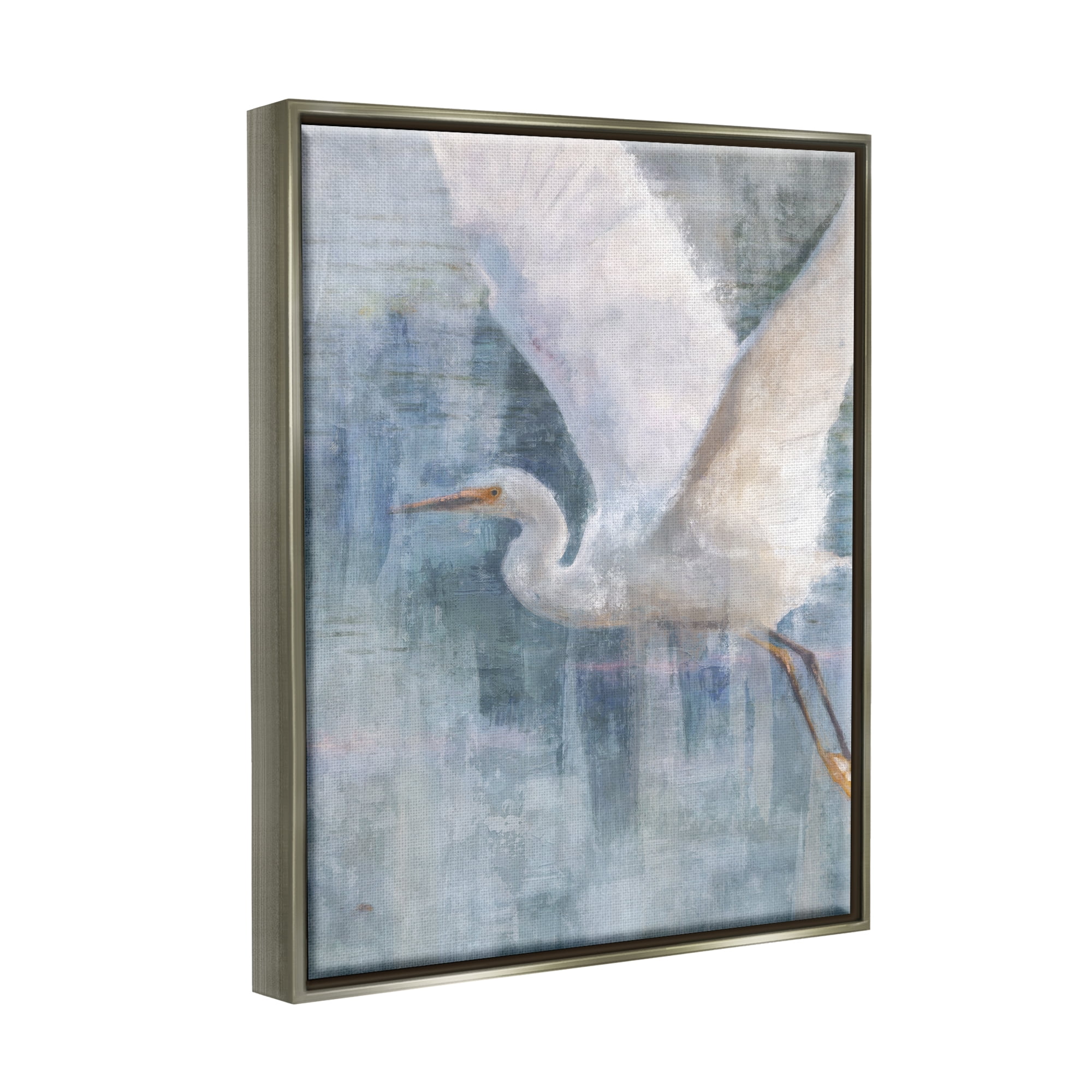 Stupell Industries Flying Egret Coastal Abstraction Coastal Painting Gray Floater Framed Art Print Wall Art