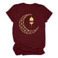 thumbnail image 5 of Penkiiy Muslim Ramadan T-Shirt for Women Women's Cute Graphic T-Shirts Crewneck Short Sleeve Moon PrintCasual Tee Tops L Wine, 5 of 6