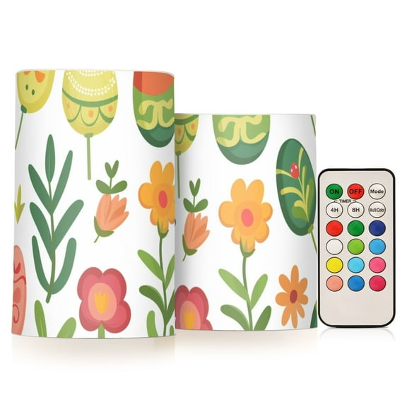 Flower and Easter Eggs Flameless Candles with Remote Timer LED Battery Operated Flickering Candle Light for Festival Wedding Home Party