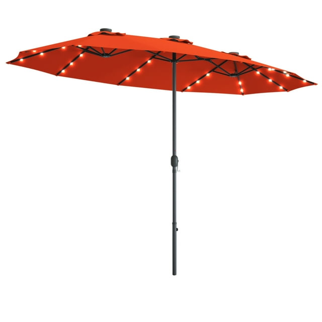 Patiojoy Parasol de Marché Double Face pour Patio Extérieur de 15 Pieds à DEL Solaires Orange