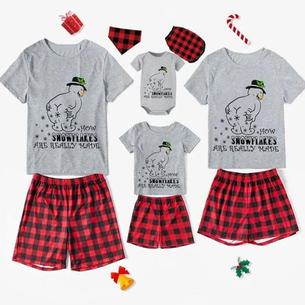 Pijamas familiares a juego de Navidad, conjunto de Pijamas cortos de Snowmies para niños, rompecabezas de diseño exclusivo