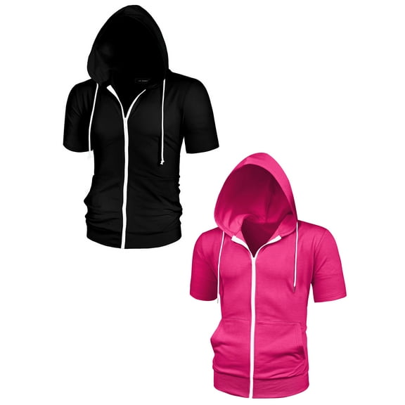 NOMADIC NOOK Men's Summer Solid Zip Up Lightweight Short Sleeves Hoodies Sweatshirt 2 Pack