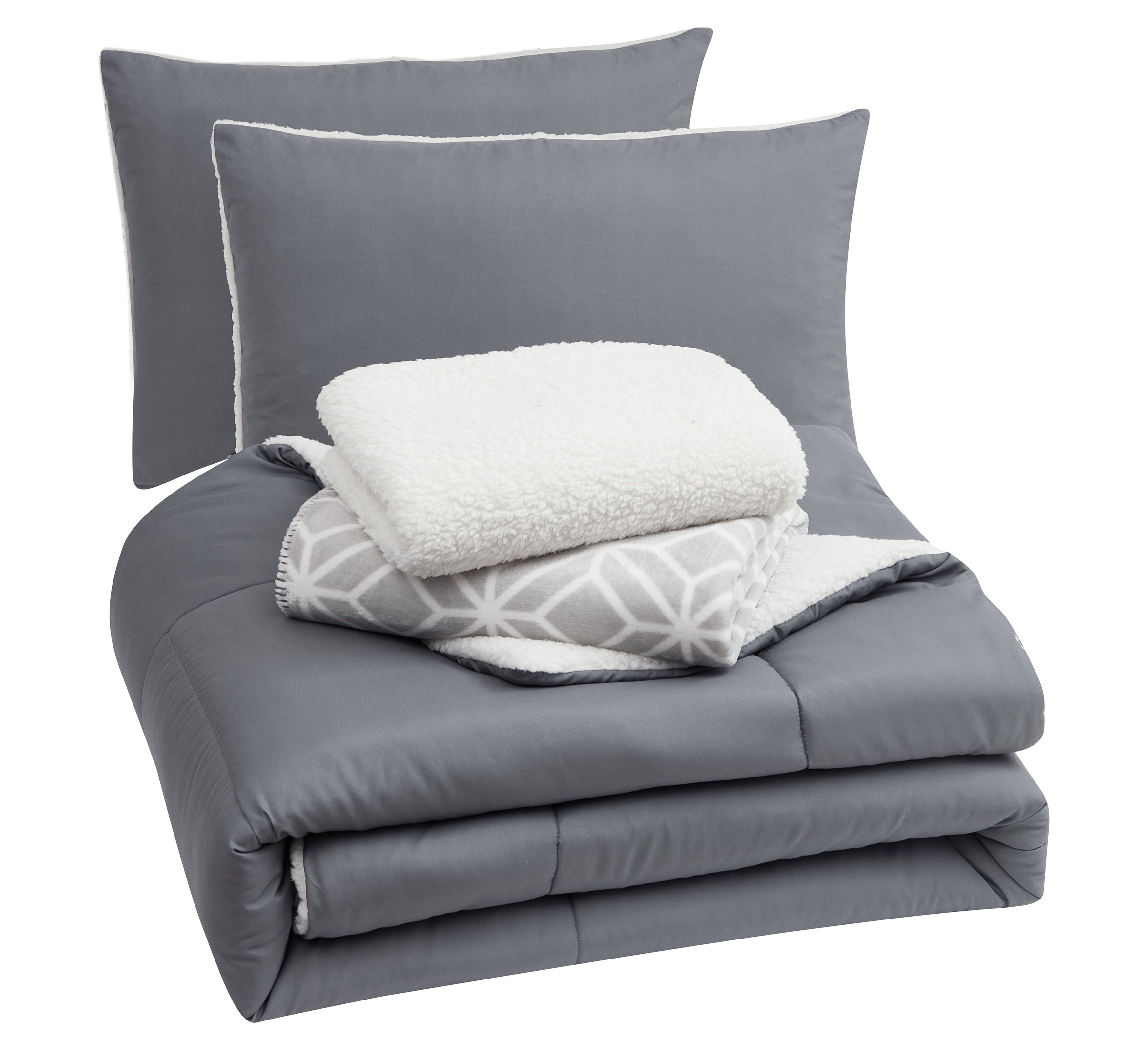 Serta So Cozy 5-Piece Sherpa Reverse Comforter Set, Gray, King