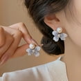 thumbnail image 3 of Eosunjian 1 Pair Women Dangle Earrings Flower Shape Faux Pearl Faux Crystal Deor Lady Commute Dating Party Hanging Earrings Bride Wedding Jewelry Pink, 3 of 12