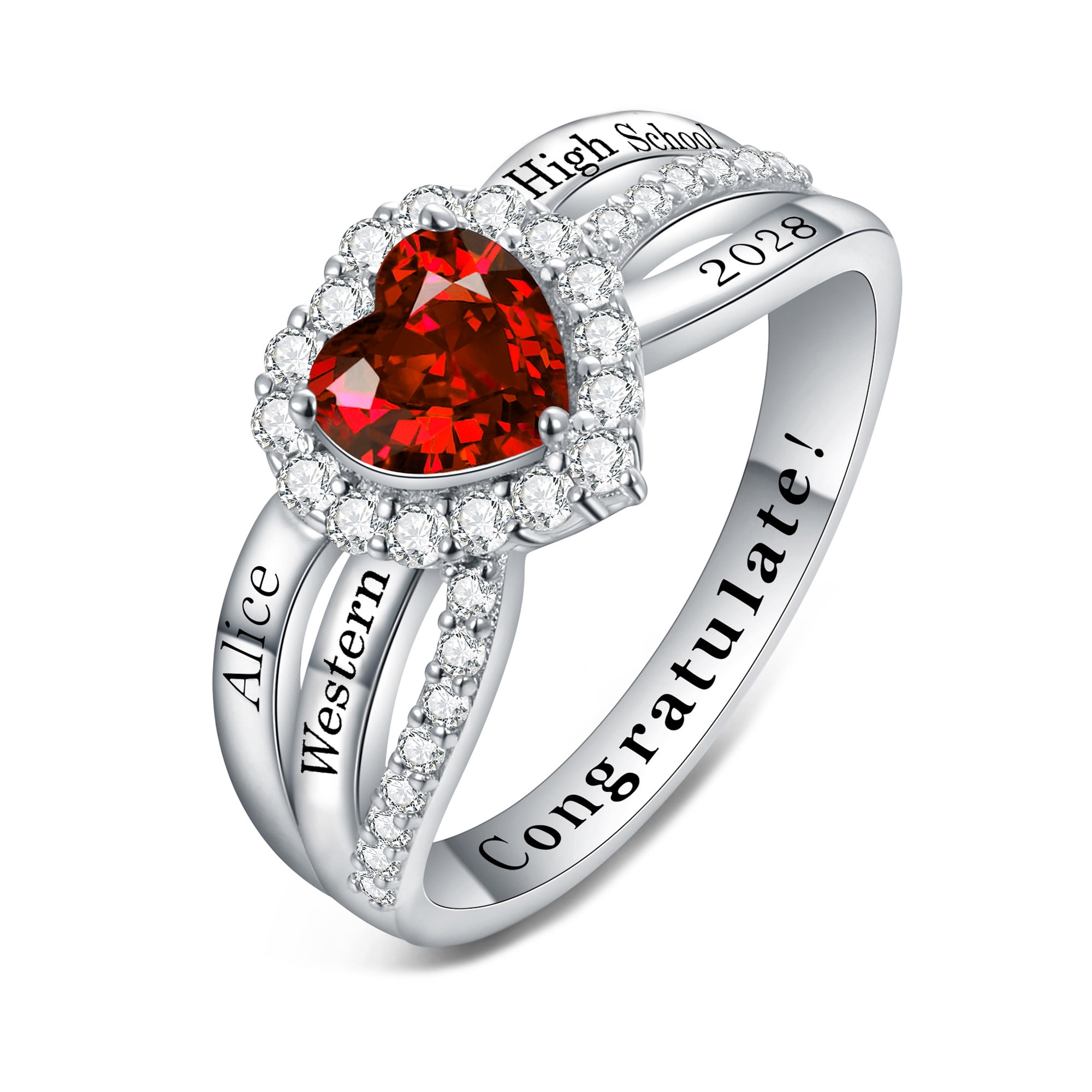 USA PJM Custom Women’s Class Ring Sterling Silver for High School & College Graduation-Rhodium