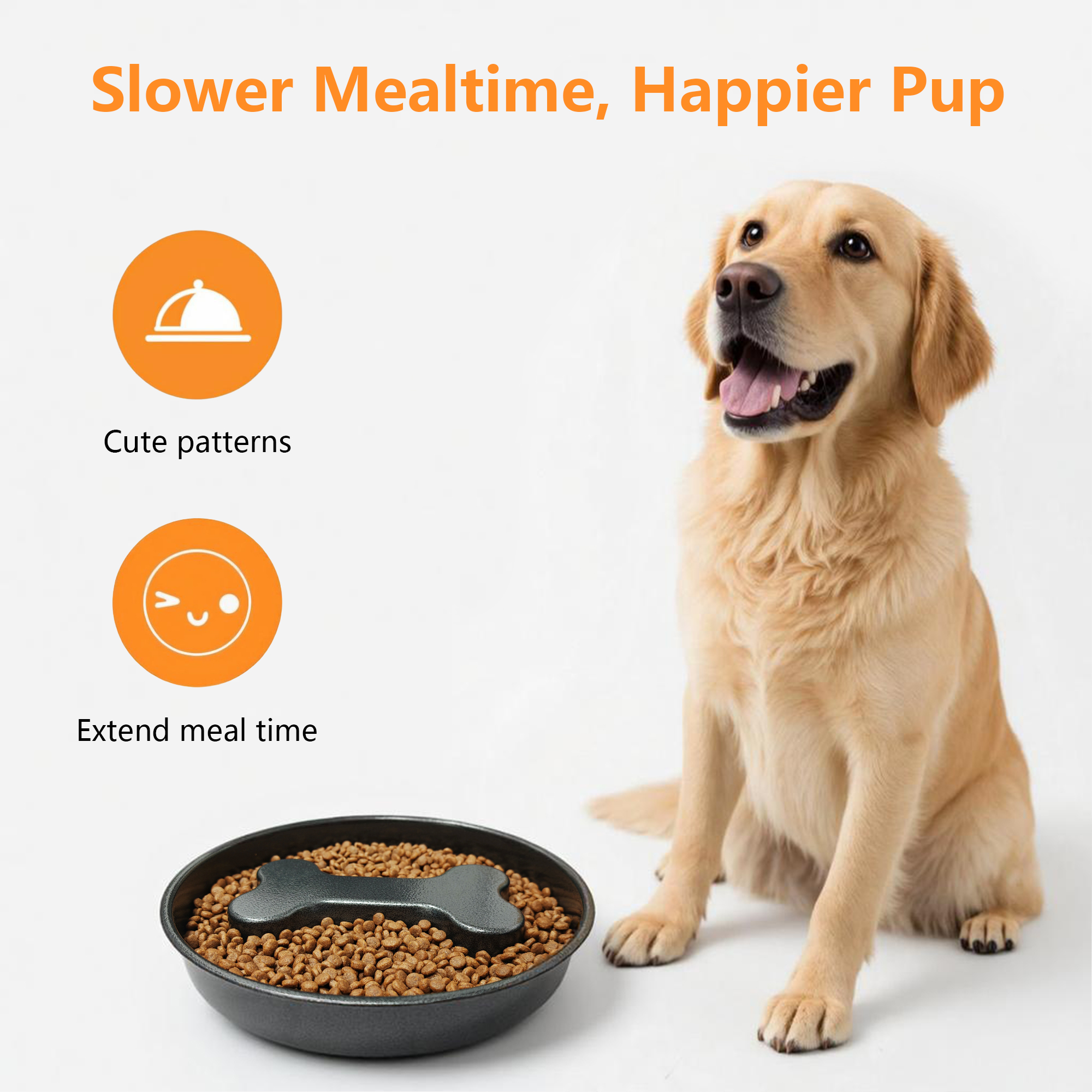 BLRTUN Slow Feeder Dog Bowl 2 Cups Heavy-Duty Stainless Steel with Hand-Hammered Finish, Non-Slip Lick Plate for Dogs and Cats, Durable Pet Food Holder for Small & Medium Breeds