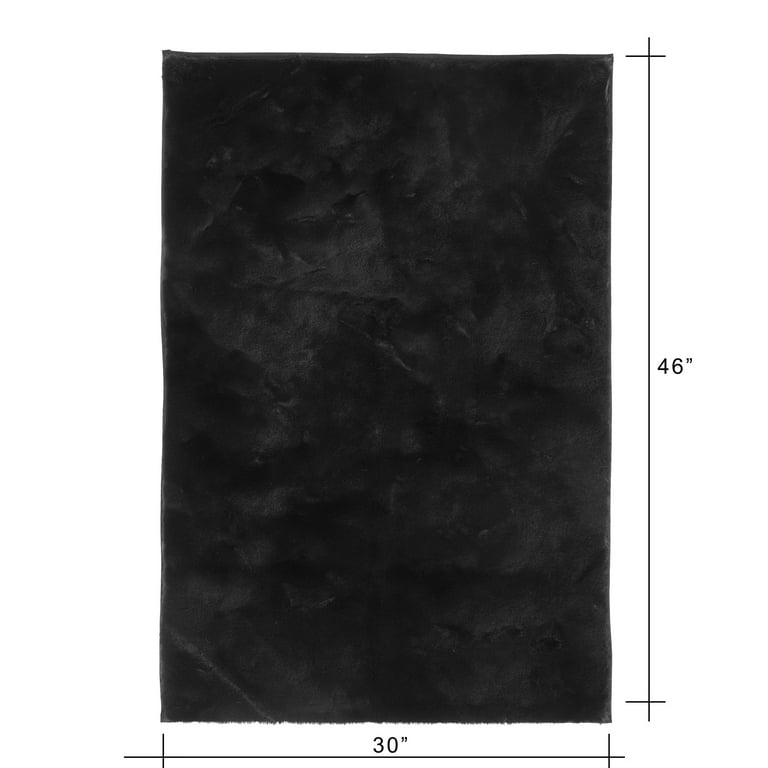 Mainstays Solid Soft Rabbit Faux Fur Area Rug Black,30x46"
