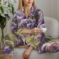 thumbnail image 6 of Salouo Lilacs Teapot Scenic Painting Pattern Women's Pajamas Set Long Sleeve Button Down Sleepwear Soft Pj Lounge Sets for women 2 Piece Pjs Set with Long Pants-XX-Large, 6 of 7