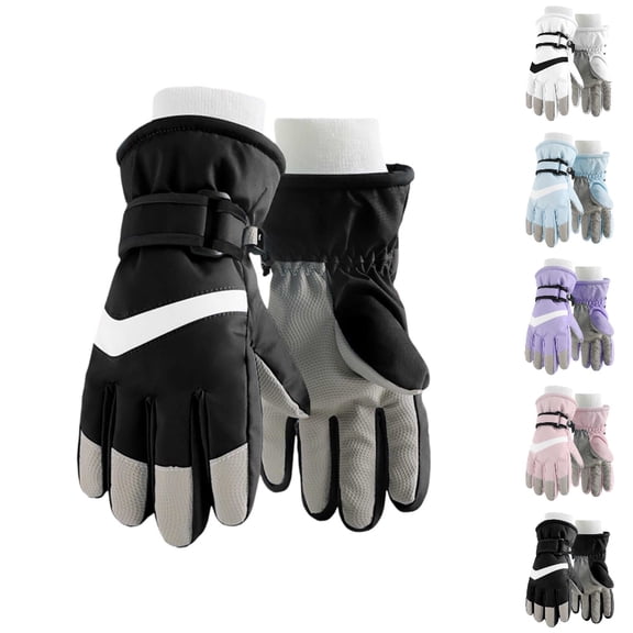 Bmisegm Kids Ski Snow Gloves Thick Velvet Cycling Skiing Cold Weather Toddler Winter Gloves Insulated Mittens Black L