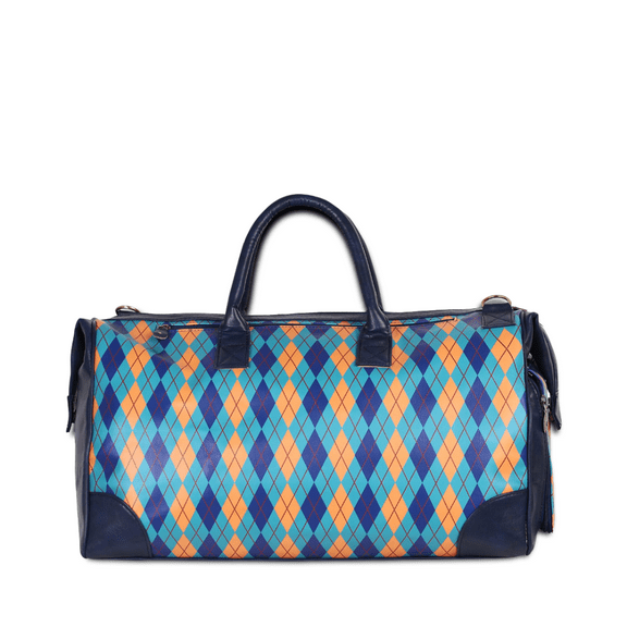 The Blue British Check Unisex Large Weekender Travel  bag with Separate Shoe Compartment with Adjustable Strap