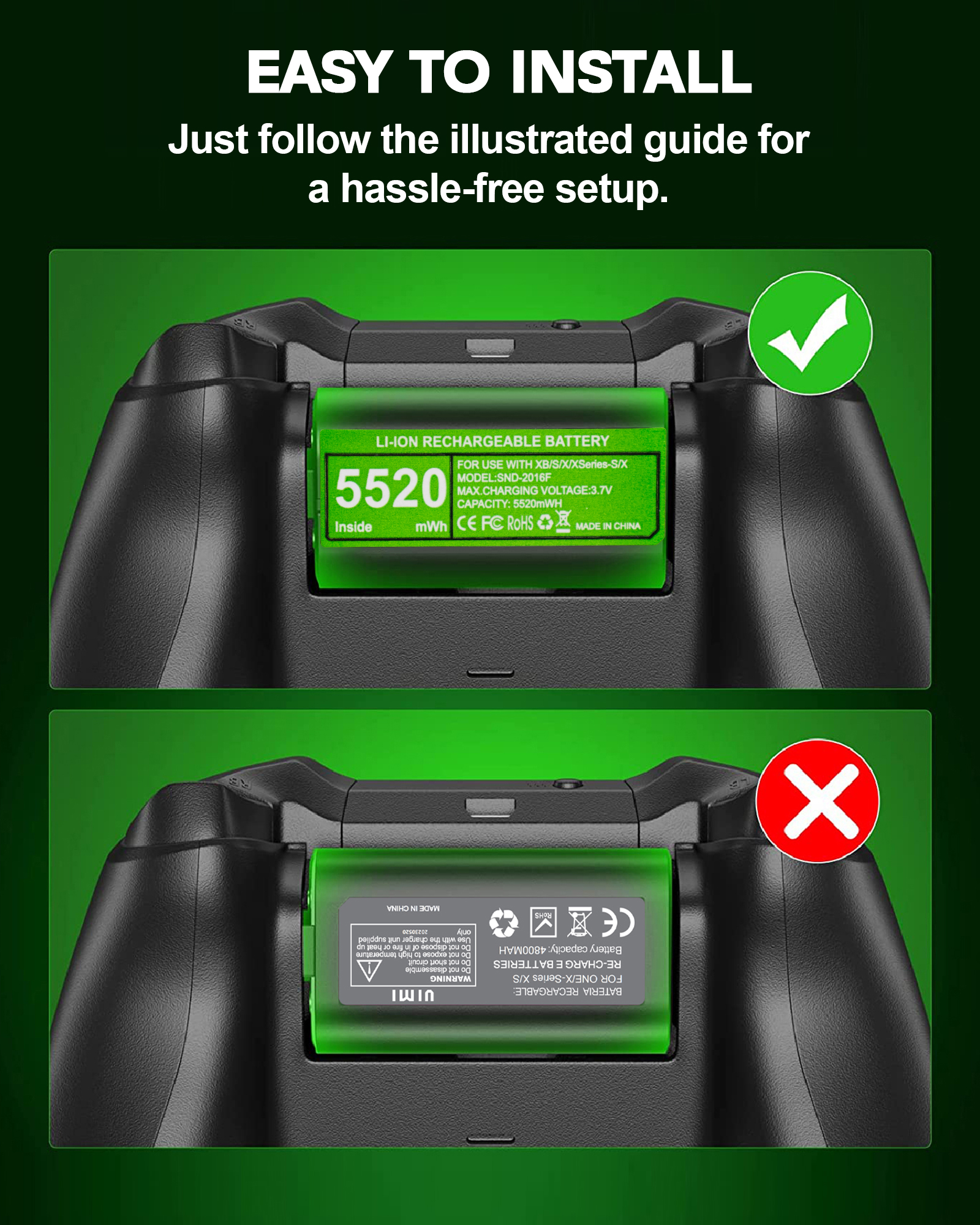 Xbox Controller Charger Dock with 2 Batteries, 5520mWh photo 5