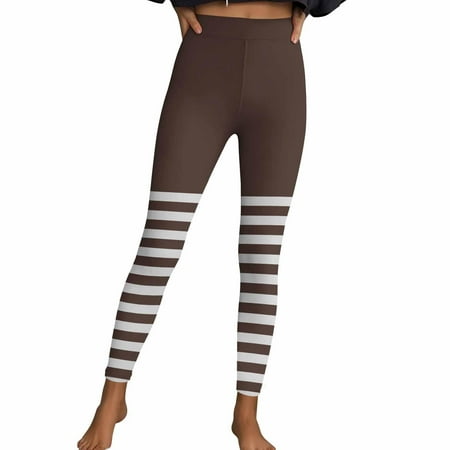 FYEGRE Fashion Striped High Waist Yoga Pants For Women Casual Workout Leggings Comfortable Stretch Fitness And Daily Wear Coffee L