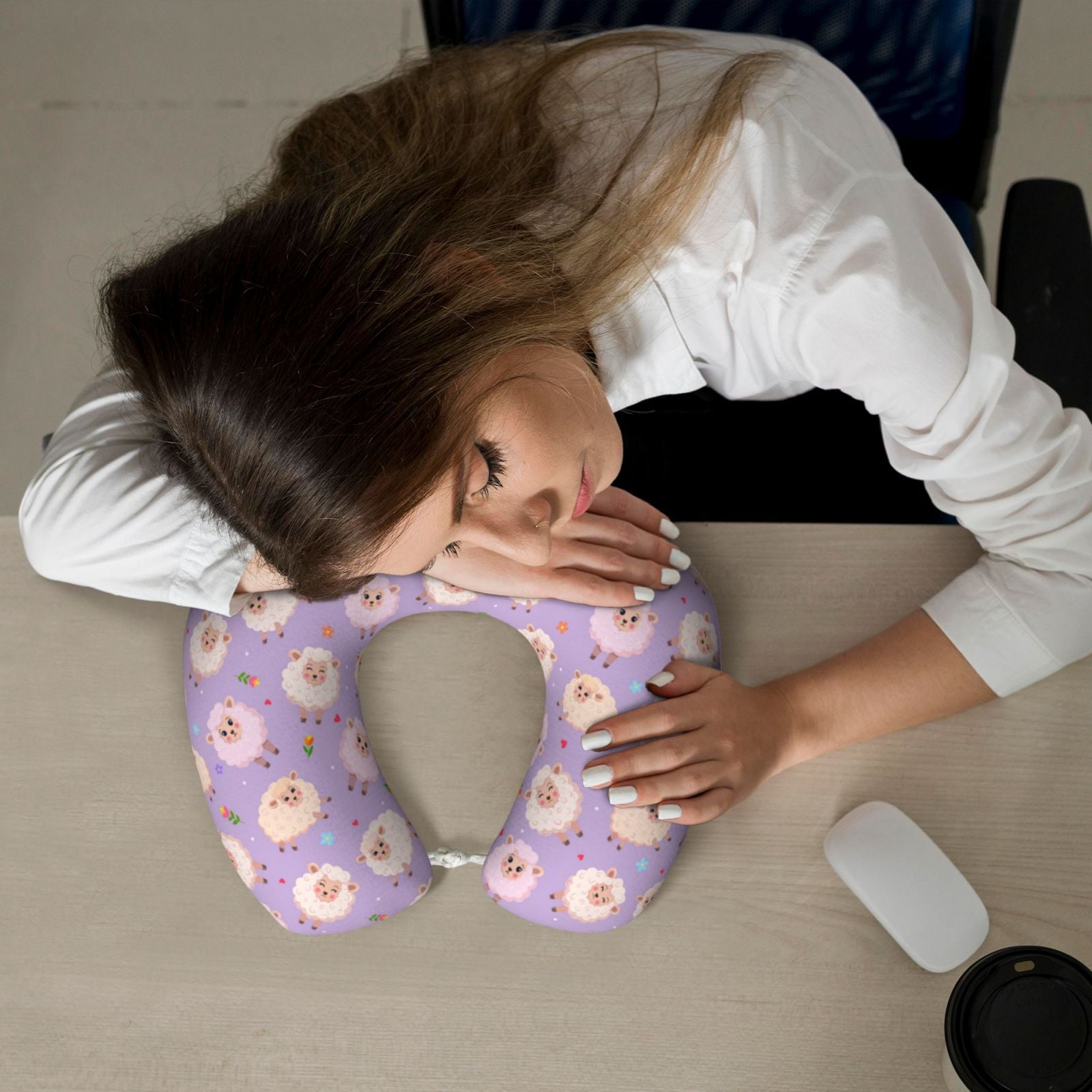Xecao Sheeps Print Memory Foam Cervical Neck Pillow Versatile U-Shaped Pillows for Home,Office,Camping,Travelling,Soft Washable Cover