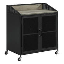 Pemberly Row Accent Cabinet with Metal Mesh Doors Gray Wash and Sandy Black