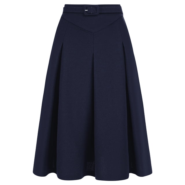 Falda corta plisada con cinturón Allegra K Azul Oscuro XL para mujer