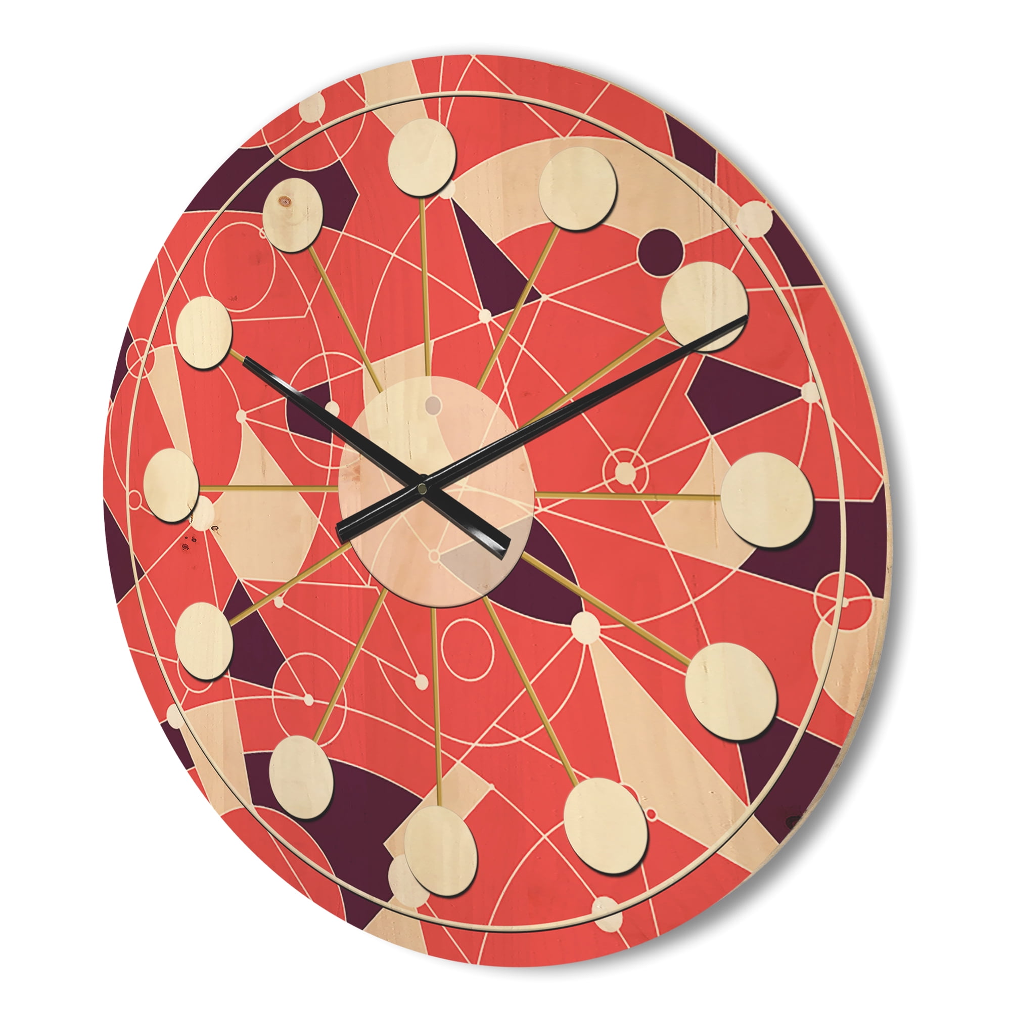 Designart 'Geometrical Retro Grid I' Mid-Century Modern Wood Wall Clock