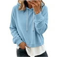 thumbnail image 3 of Gamivast False Two Piece Hoodies for Women Oversized Long Sleeve Sweatshirts Pullover Fall Trendy Hooded Pullover Blue M, 3 of 8