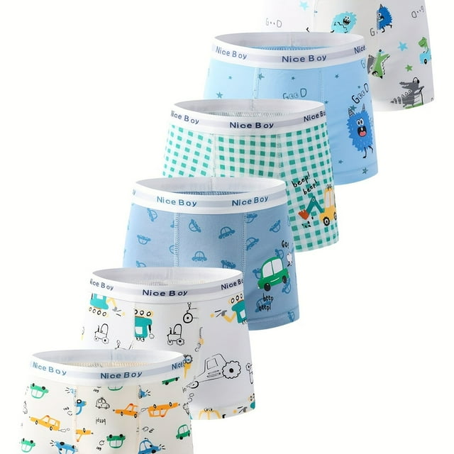 Dosaele A Set of 6 Cartoon Printed Boxer Shorts for Boys Comfortable Children‘S Underwear Stylish And Simple Boy‘S Boxers Featuring a Car Print Design Regular Style Suitable for All