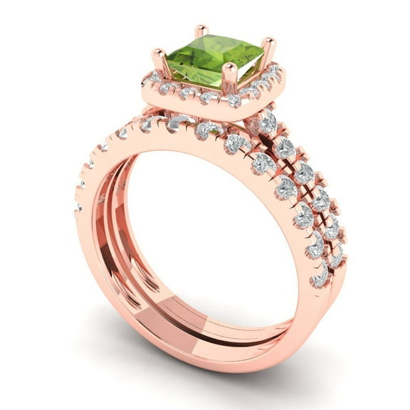 Clara Pucci 18K Rose Gold 1.56 Natural Peridot Engraveable Engagement Ring   Wedding Band Set