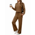 thumbnail image 2 of Women'S 2 Piece Lounge Sets Side Slit Outfits Wide Leg Tracksuit Comfy Loungewear Fashion Sweatsuit Brown XXXL, 2 of 9