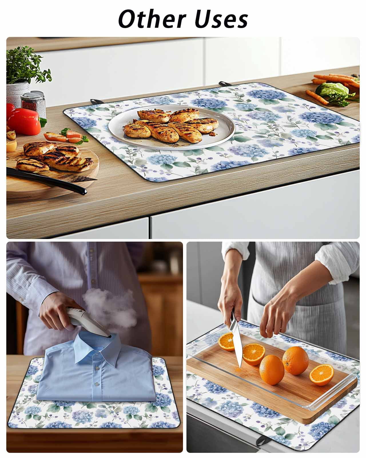 Stove Top Covers for Electric Stove, Blue Spring Floral Glass Stovetop Cover Protector, Watercolor Botanical Elegant Induction Cooktop Protector Oven Mat for Kitchen Countertop 24"x21"