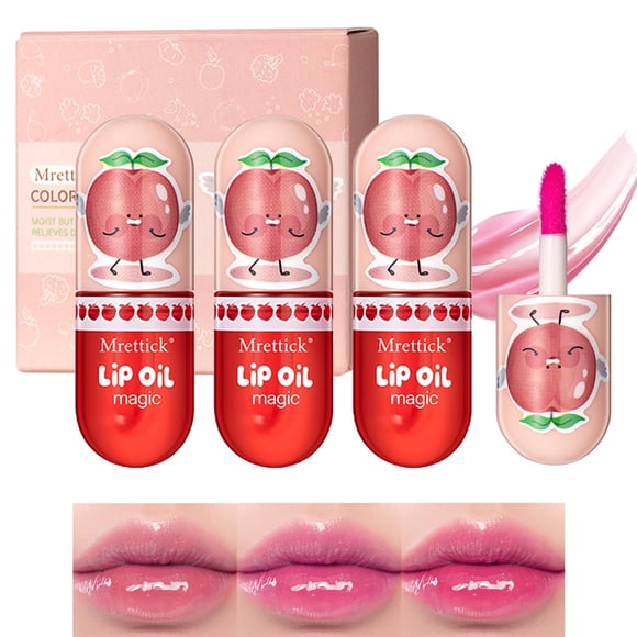 Mrettick Juego de 3 brillos de labios hidratantes con aceite tintado | Larga duración | No pegajoso | Alto brillo para labios con aspecto más carnoso Brillo de aceite labial hidratante para el cuidado