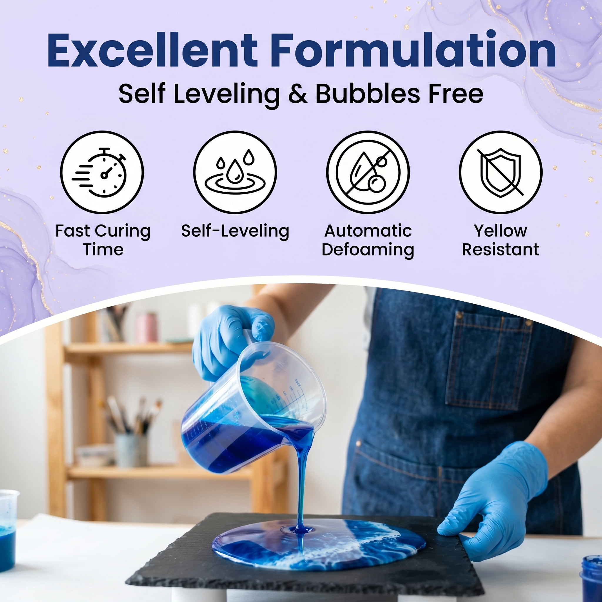 1 Gallon Crystal Clear AB Epoxy Resin Kit, With 68oz Resin Cleaner & 6 Color Pigments, Bubble-Free, Anti-Yellowing, Self-Leveling, 1:1 Easy Mix Ratio, Ideal For Coating, Casting, Tabletops, Molds, Mu