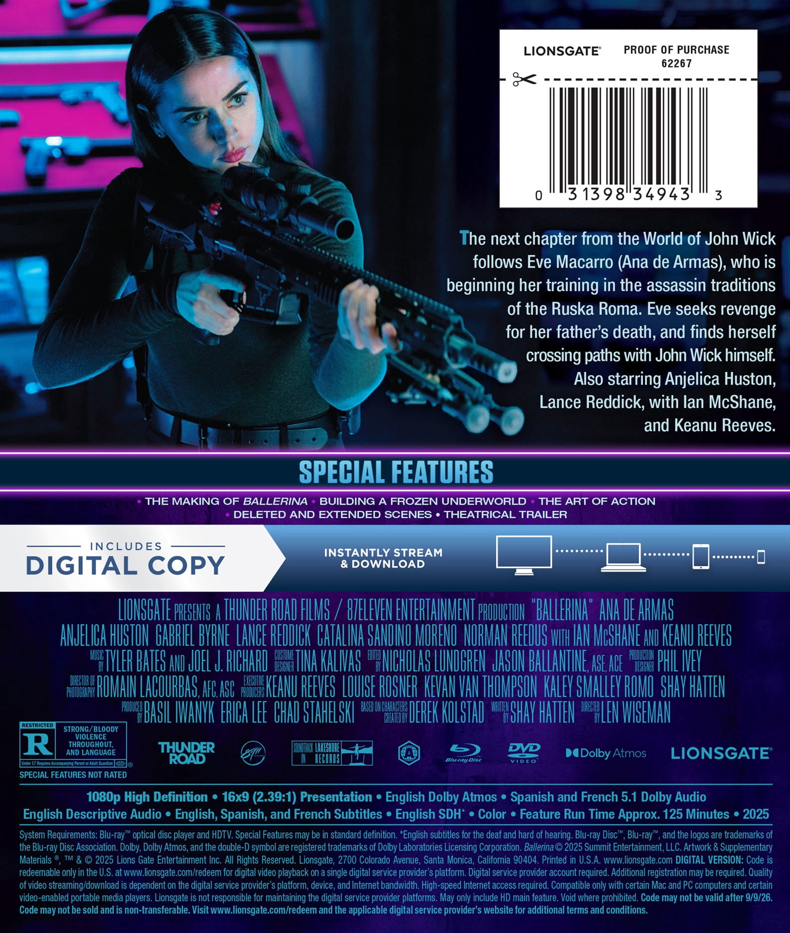 Ballerina: From the World of John Wick (Blu-ray + DVD + Digital Copy) Lionsgate, Action