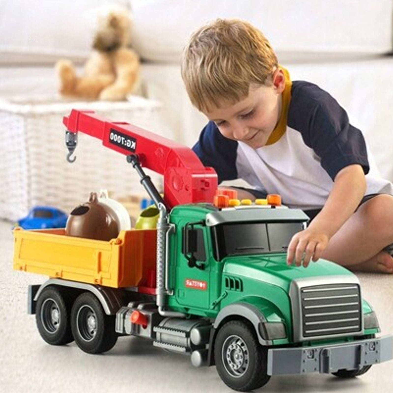 Gpaecead Kids Toys for 3 4 5 6 7 8 Years Old Boys, 15" Farm Logging Truck Toy with Loading Crane, Toddler Friction Powered Truck Vehicle Toy for Boys Girls Birthday Gifts