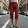 thumbnail image 2 of TAGOLD Womens Summer Capris Solid Color Elastic Waist Cargo Style Pocket Casual Lightweight Pants, 2 of 5