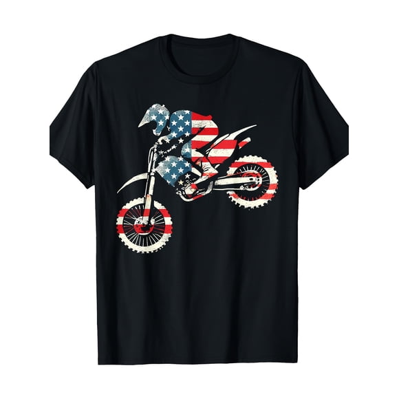 Motif de Moto Tout-Terrain Drapeau Américain Motif Imprimé Chemise à Manches Courtes