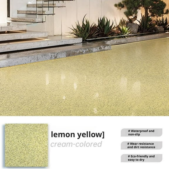 High Gloss Marble Effect Coating, Epoxy Floor Paint, Epoxy Colored Sand Floor Paint, Self-Leveling Colored Sand Paint, Waterproof, Non-Slip, Both Indoor and Outdoor (Light yellow)