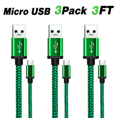 EEEKit 3Pcs 3 Feet Nylon Braided Micro USB Charging Sync Data Cable Charger Cord for Android Phones, Samsung Galaxy S7 S6/Note