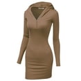 thumbnail image 2 of Doublju Women's Long Sleeve Slim Fit Henley Neck Hoodie Mini Dress, 2 of 4