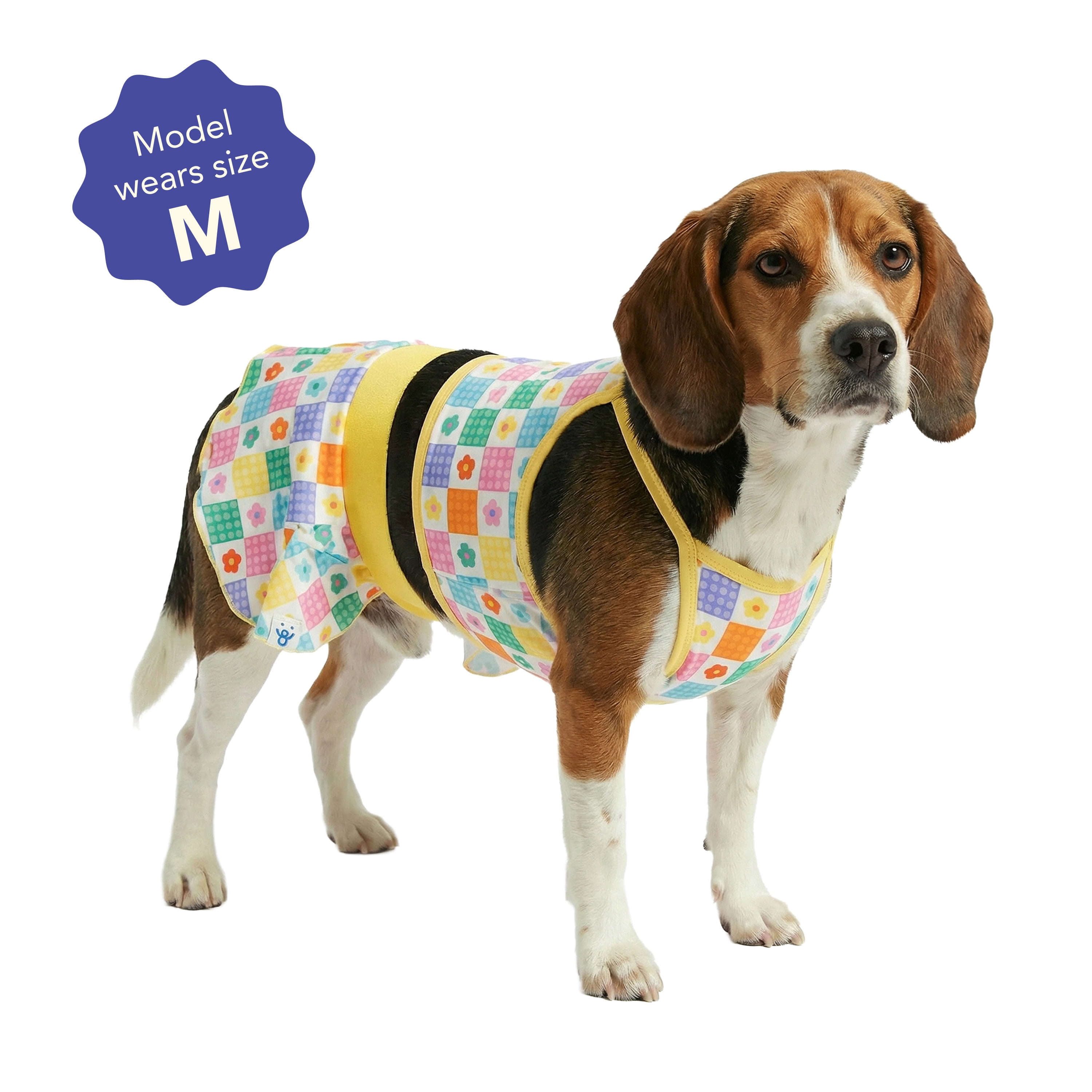 Oodles Yellow Checkered Floral Spring 2-Piece Dog Bikini, Medium