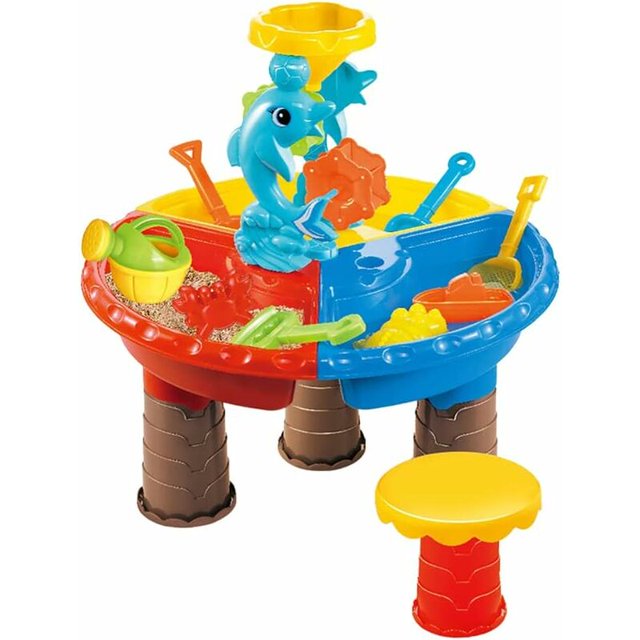Mesa de arena y agua para niños, juguetes de mesa de arena 3 en 1, juego de mesa de actividades, mesa de arena y agua con sillas, pala de arena, juguete de playa para niños y niñas