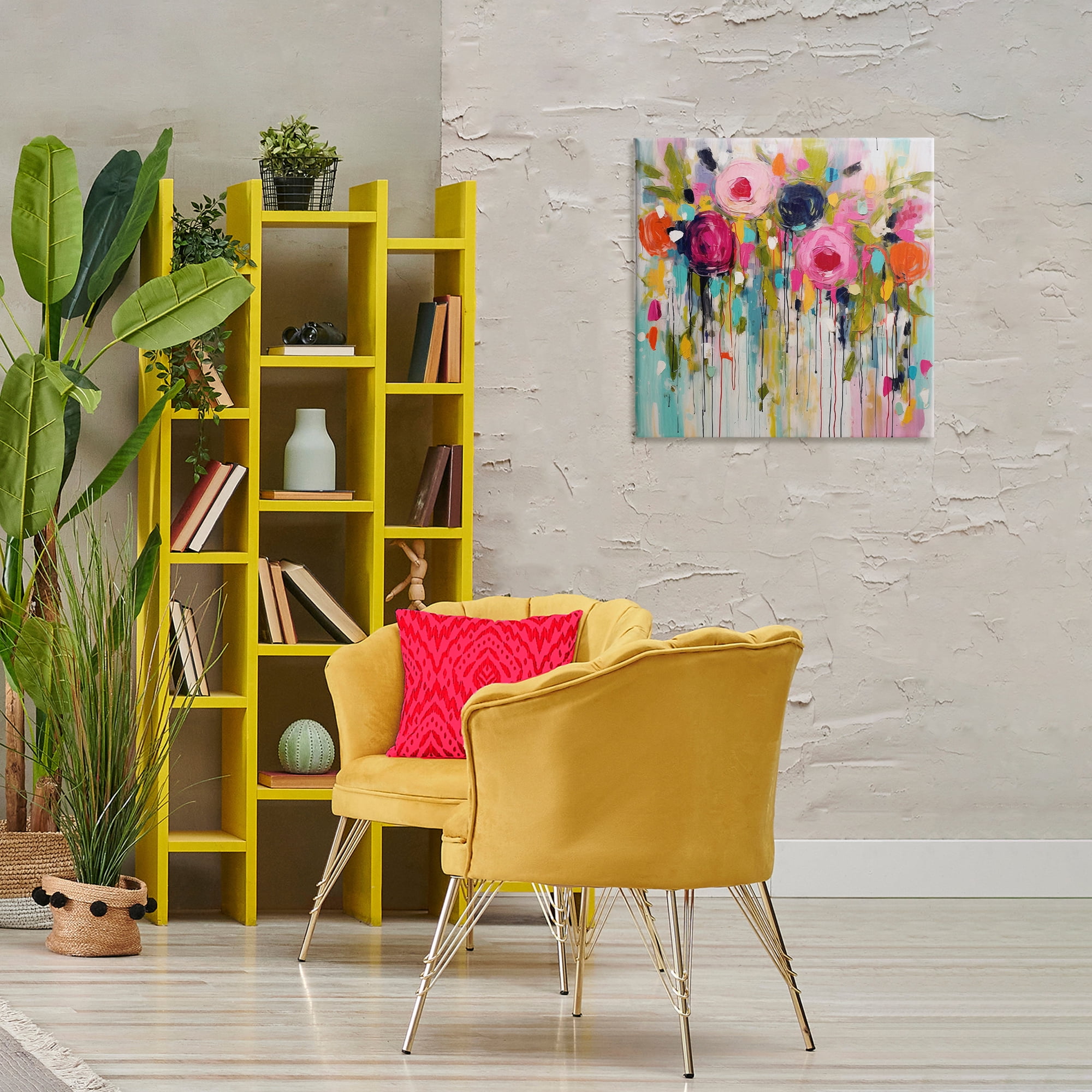 Stupell Industries Paint Drip Roses Plants & Flowers Painting Wrapped Canvas Art Print Wall Art, 24 x 24