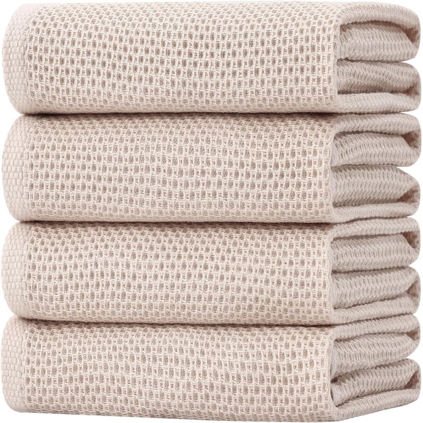 Paños de cocina extragrandes de tejido gofrado 100 % algodón, ultrasuaves, absorbentes y de secado rápido, 50 x 71 cm, paquete de 4, color beige