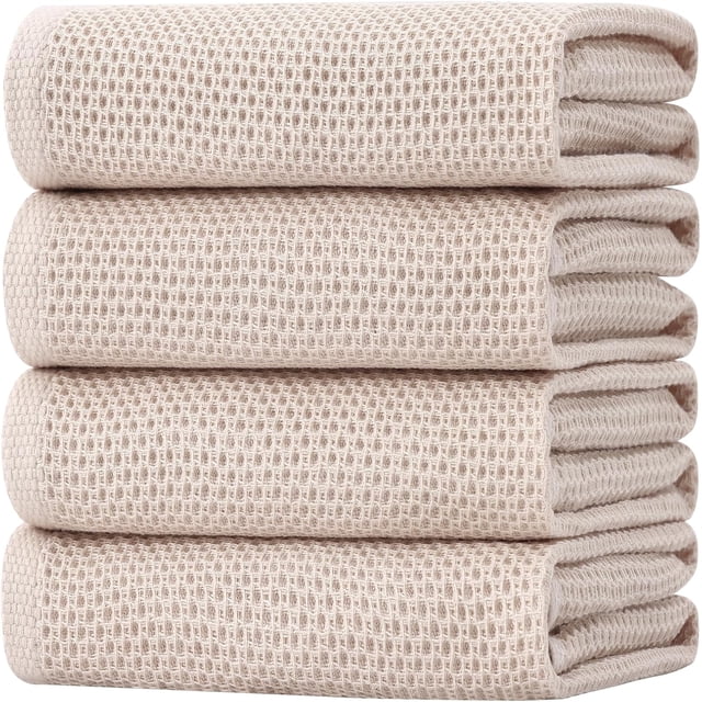 Toallas de Cocina Algodón Tejido Waffle Absorbentes Suaves Secado Rápido 20x28 Pulgadas Pack 4 Beige para Limpieza Hogar