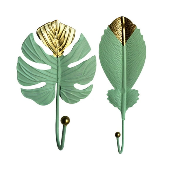 EeaseMX 2 ganchos para colgar ropa con diseño artístico de hierro, ganchos de almacenamiento con forma de hoja.