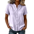 thumbnail image 6 of cocolona Womens Summer Linen Tops Dressy Casual Solid Color Blouses Short Sleeve Crew Neck Button Shirts with Pockets, 6 of 6