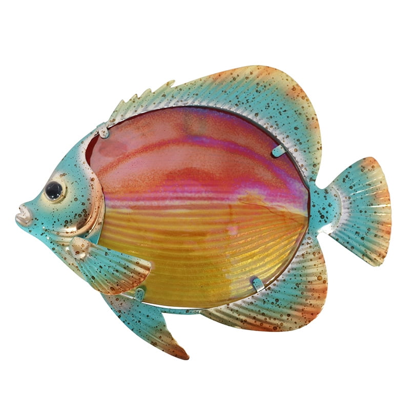 TEL Metal Fish Wall Decor Handmade Glass Fish Wall Art Hanging Home