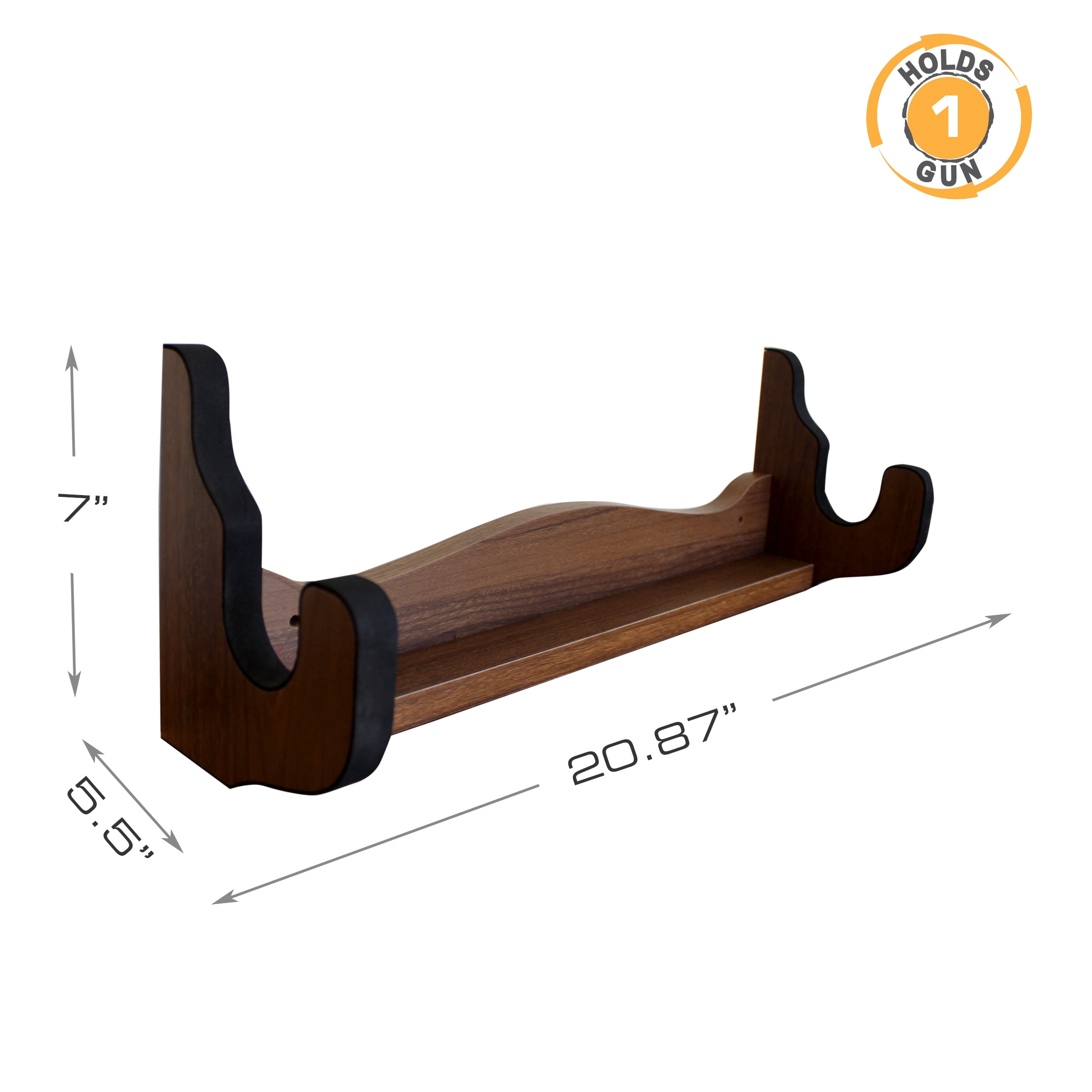 Rush Creek Creations Single Gun Wall Rack, Dark Walnut Padded Rifle or Shotgun Horizontal Display 21 x 5 x 7 in