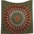 thumbnail image 2 of Bless International Indian Hippie Bohemian Golden Blue Peacock Mandala 84''x 90'' Tapestry, 2 of 5