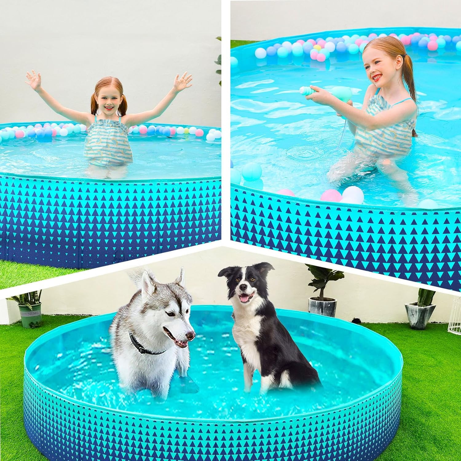 Foldable Dog Kiddie Pool - Hard Plastic Kids Paddling Pool Toddler Baby Swimming Pools for Backyard Collapsible Whelping Box Pet Doggie Cats Wading Pools Bathtub for Puppy Large Dogs 48In,G