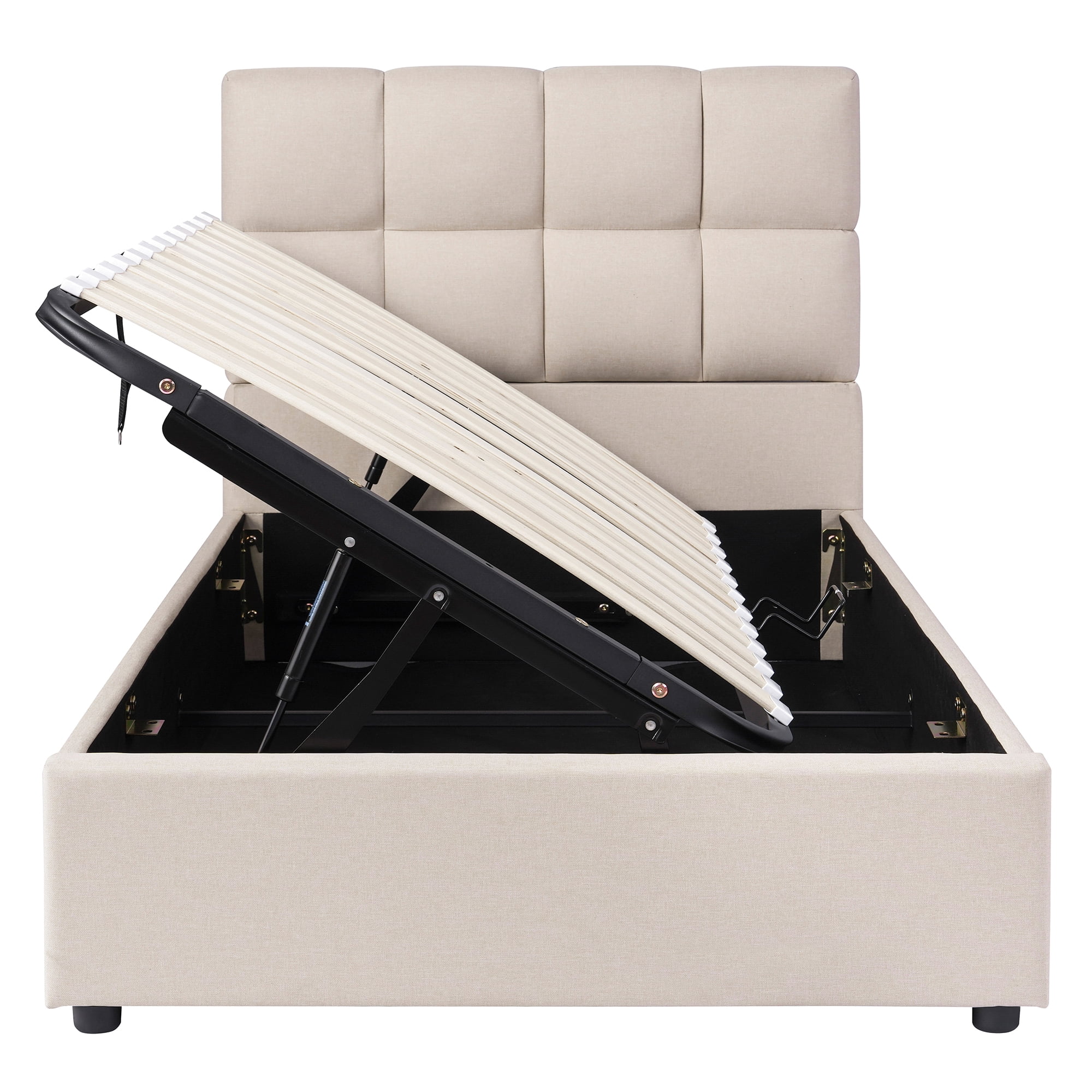 Twin Size Upholstered Platform Bed with Underbed Hydraulic Storage System